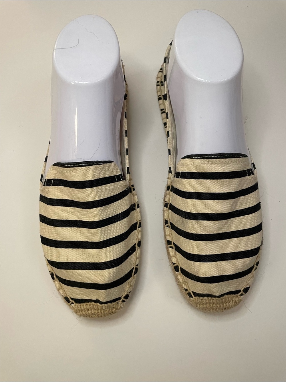 Soludos Black and Cream Striped Canvas Espadrilles